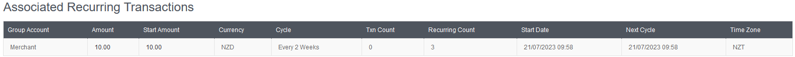Associated Recurring Transaction