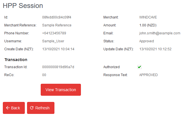 Paylink session selection example