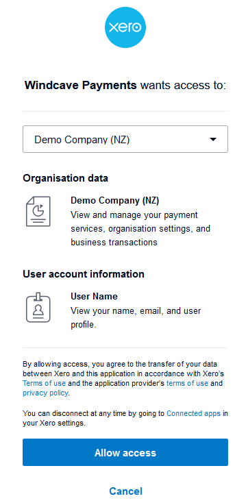 Xero Allow Access