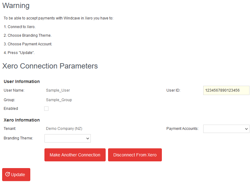 Xero Configuration Details