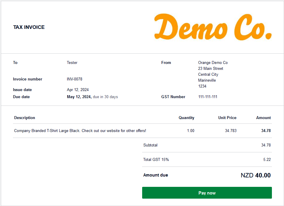 Xero Invoice Example